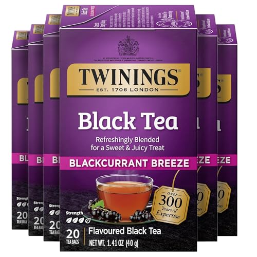 Twinings Blackcurrant Breeze Black Tea Bags - Caffeinated Fruity & Tangy, 120 Count Pack of 6