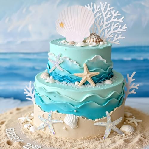 20Pcs Beach Cake Decorations - Under The Sea Seashell & Starfish Toppers