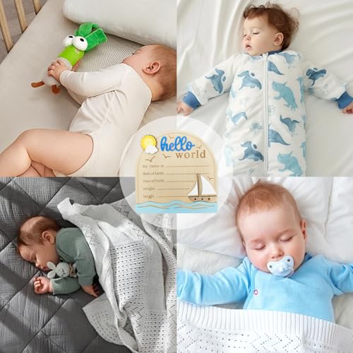 Baby Announcement Sign 5.9 Inch Wooden Hello World Newborn Sign with Pen