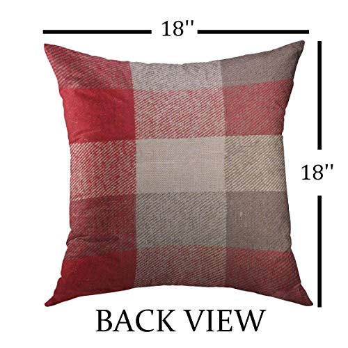 Mugod 18x18 Inch Plaid Red Grey Throw Pillow Cover - Cotton Linen