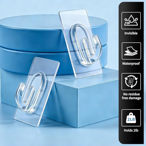 36 Pack Clear Adhesive Wall Hooks - Damage-Free Utility Hooks for Hanging Decorations & Lightweight Items