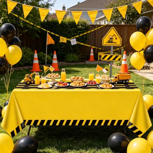TJYJOY 3 Pack Construction Party Tablecloths - 51x86 Inch Waterproof Dump Truck Table Covers for Kids Birthday