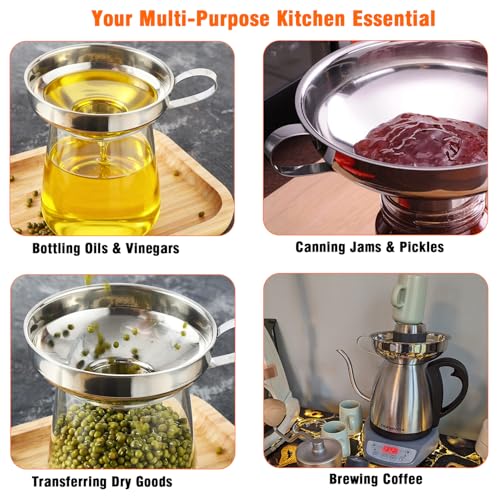 YUNFOOK 3-Piece Canning Funnel Set with Mesh Strainer - Stainless Steel for Wide & Regular Mouth Jars