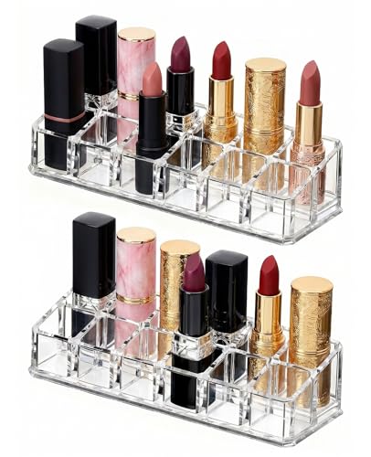 2pcs Lipstick Organizer - Clear Acrylic Holder for Lip Gloss & Perfume