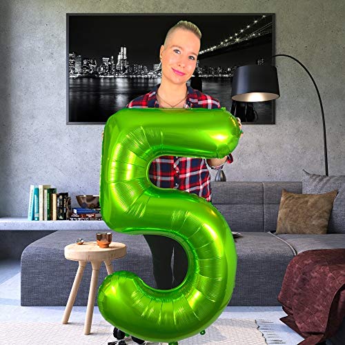 40 Inch Green Number 5 Balloon - 5th Birthday Party Decoration