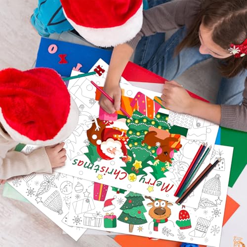 Merry Christmas Disposable Kids Place Mats - 12 Coloring Sheets 17x11 Inches