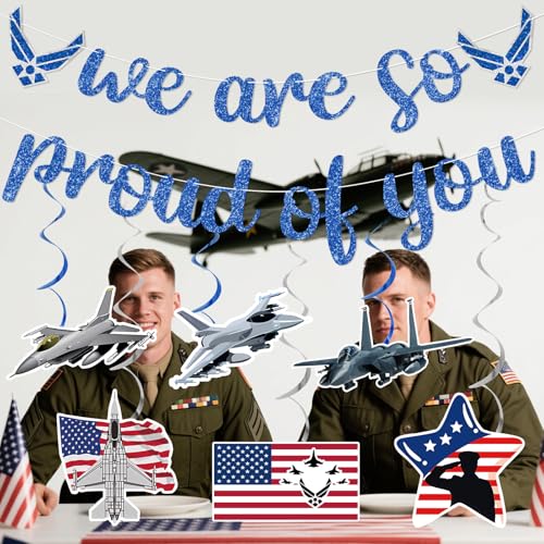 Air Force Party Decorations Set - Proud of You Banner & Swirls