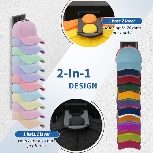Enwokran Black Hat Organizer for Baseball Caps 2 Pack Wall & Door Mount Storage Rack