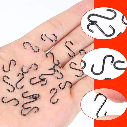 1 Inch Black Iron Mini S Hooks Set for Jewelry Kitchenware Plants - 50pcs