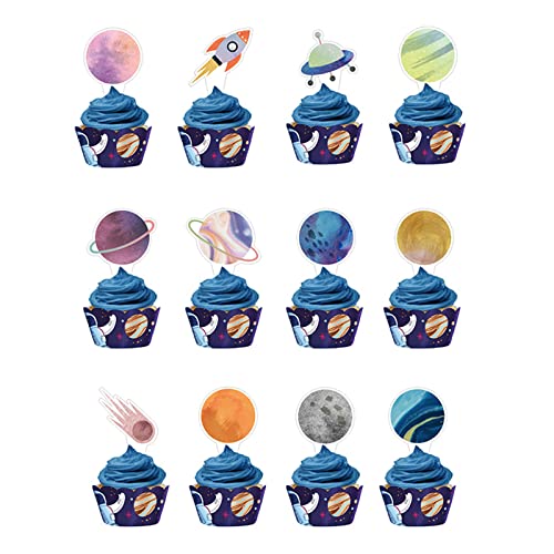 Outer Space Cupcake Toppers 24PCS Solar System Cake Decorations