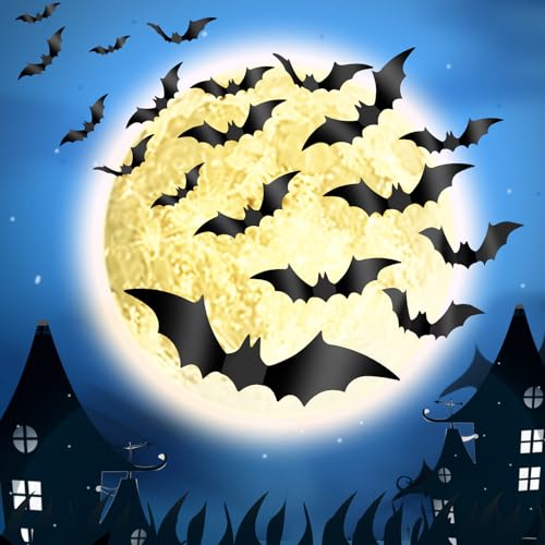 Halloween Bat Wall Decor - 112 PCS Realistic 3D PVC Stickers