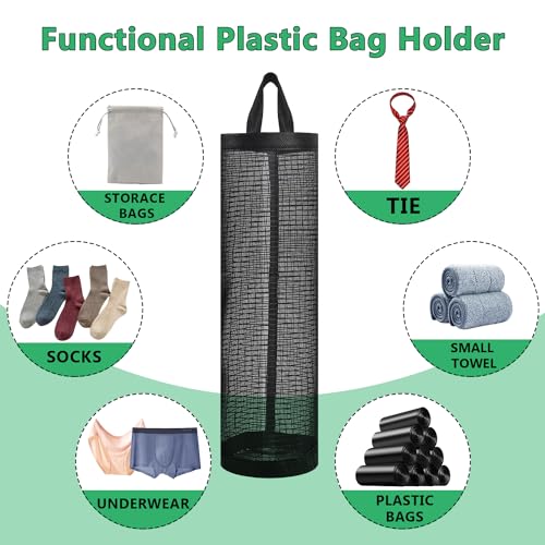 4-Pack Hanging Grocery Bag Holder | Breathable Mesh Dispenser Organizer