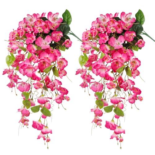 Artificial Pink Hibiscus Hanging Flowers - 2Pcs UV Resistant Silk Vines