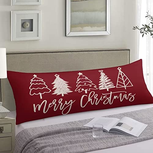 Merry Christmas Body Pillow Cover 20x54" - Red Holiday Decor