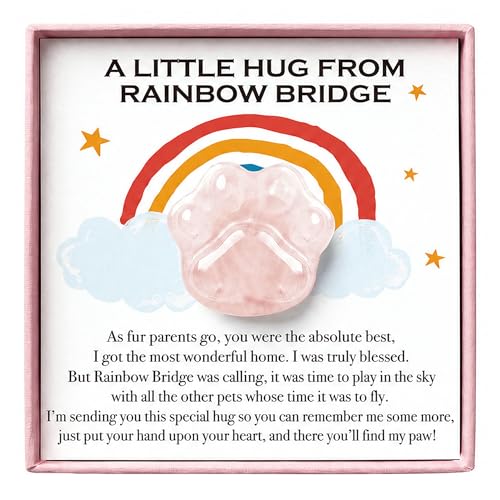 Rose Quartz Rainbow Bridge Pet Memorial Gift - Paw Print Keepsake