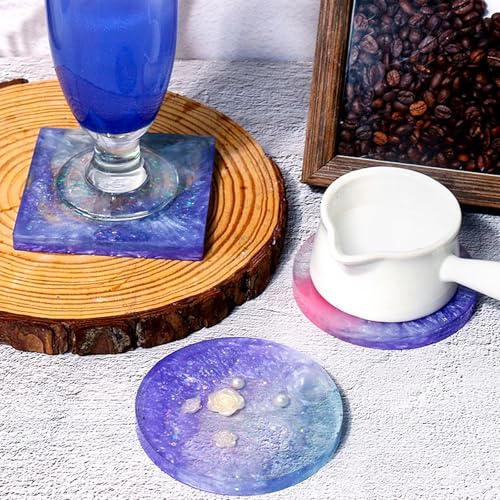 4-Piece Silicone Coaster Mold Set - Round & Square for DIY Crafts