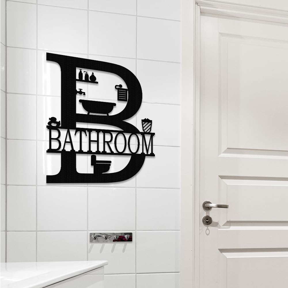 XORT Metal Bathroom Wall Art - Funny Farmhouse Decor Sign for Modern Homes | Black - 12 x 14 Inch