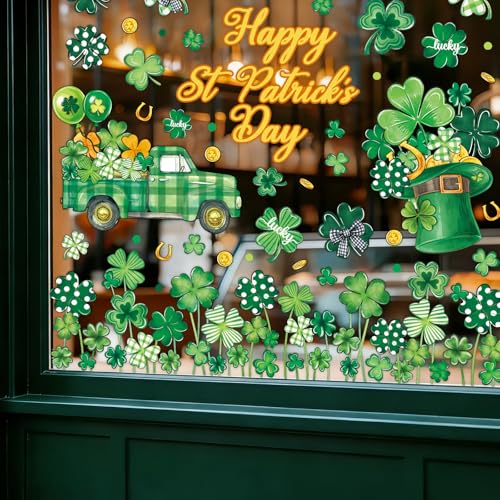 St. Patrick's Day Window Clings 8 Sheets Shamrock Glass Decals