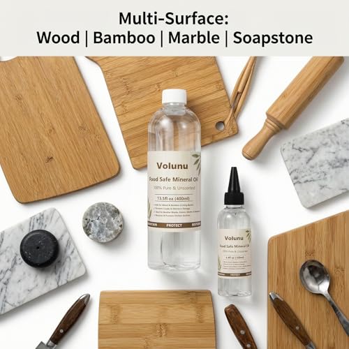 VOLUNU Food Grade Mineral Oil for Cutting Boards & Wood Surfaces - 6.8oz
