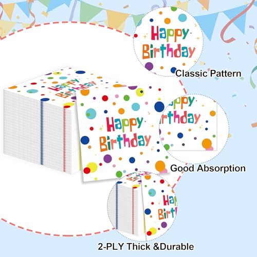 Colorful Dots Happy Birthday Paper Napkins - 50 Pack