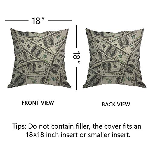Hundred Dollar Money Throw Pillow Cover - 18x18 Inch Cotton Linen