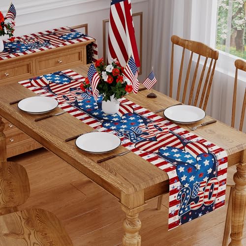 4th of July Table Runner - 250th Anniversary Patriotic Decor 13x72
