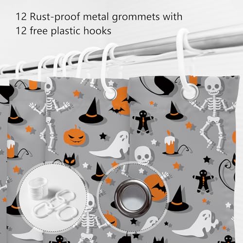 Halloween Skeleton Shower Curtain, 72x72 in, Durable Polyester