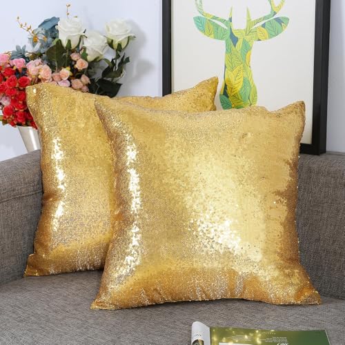 Gold Sequin Decorative Pillow Covers - Set of 2, 18x18 Inches