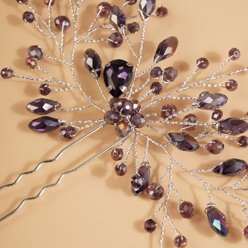 Aimimier Purple Crystal Bridal Hair Pin Handcrafted Wedding Hair Accessory