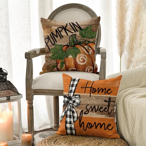 Fall Pumpkin Truck Pillow Covers 18x18 Inch Set of 4 - Farmhouse Decor