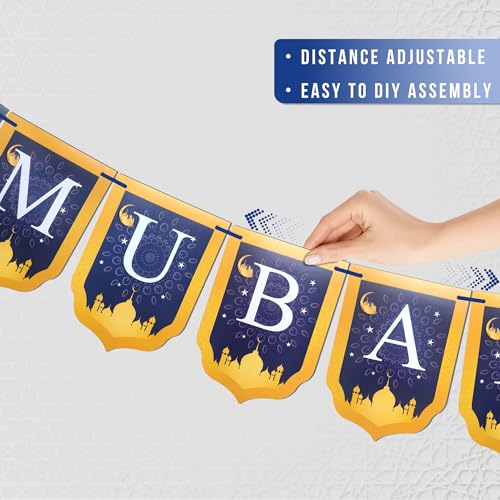 Ramadan Mubarak Banner - Gold & Blue Islamic Decoration
