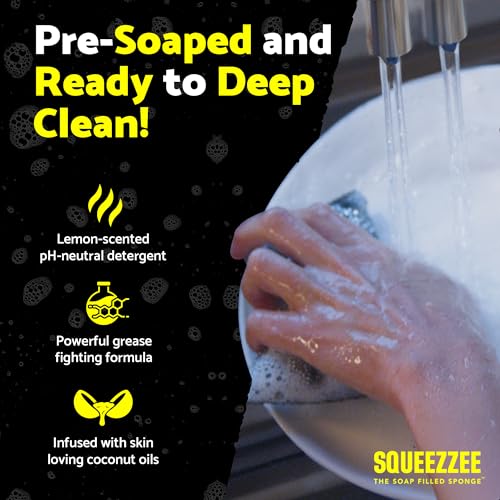 Squeezzee Soap Filled Scrubber Sponges 2-Pack - Non-Scratch Kitchen Cleaners