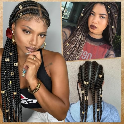 50 Pcs Gold Metal Hair Jewelry for Braids Adjustable Dreadlock Cuffs