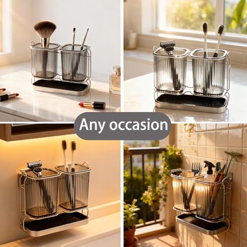 RISESAILS 2-Pack Gray Toothbrush Holder - Wall Mount Bathroom Organizer