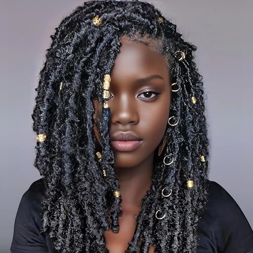 Gold Hair Braids & Dreadlock Cuffs 40-Piece Set for Styling