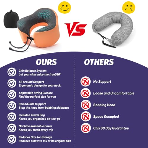 Ergonomic Memory Foam Travel Neck Pillow for Airplane Comfort - Orange