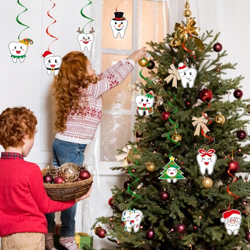 Tooth-Themed Christmas Hanging Swirls Decorations - 24 Pcs