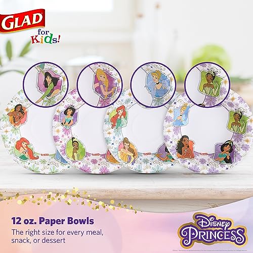 Glad for Kids Disney Princess Paper Bowls, 12 Oz, 40 Count - Floral