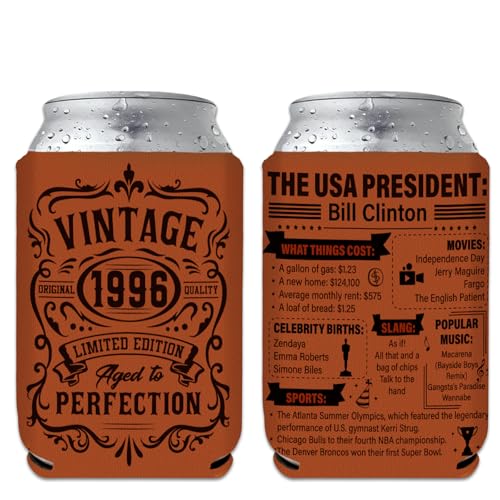 30th Birthday Gift for Men: 1996 Vintage Can Cooler Sleeves (2-Pack)