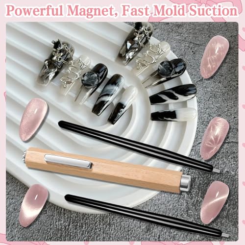 CYUXING 3-in-1 Wooden Cat Eye Nail Magnet Tool Set with Magnetic Pens