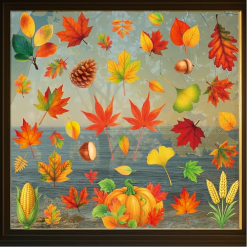 Thanksgiving Window Clings - 6 Sheets Autumn Maple Leaf Decor