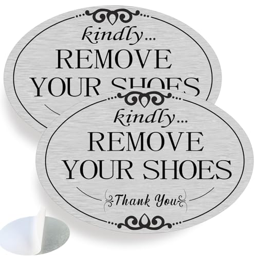Remove Your Shoes Sign - 2 Pack Self-Adhesive Aluminum Plaque