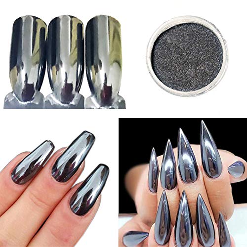 Bellecrey Black Chrome Nail Powder Mirror Metallic Pigment Glitter Dust