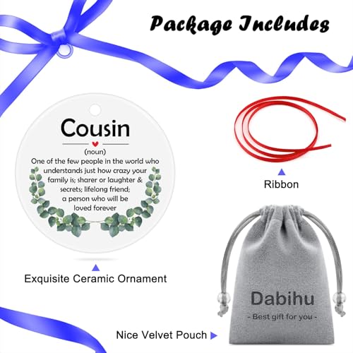 Cousin Ceramic Christmas Ornament Keepsake Gift with Velvet Pouch
