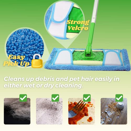 Flammi 2-Pack Blue Reusable Mop Pads for Swiffer Sweeper - Washable Microfiber Refills