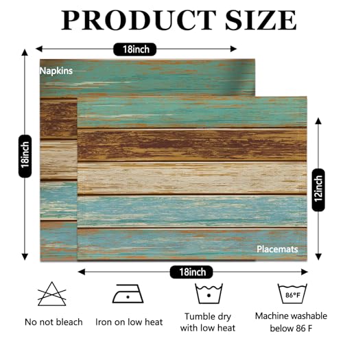 Farmhouse Teal Placemats and Cloth Napkins Set of 8 - Rustic Modern Kitchen Decor