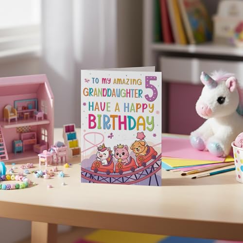 5th Birthday Card for Granddaughter - Rollercoaster Theme A5 Greeting Card
