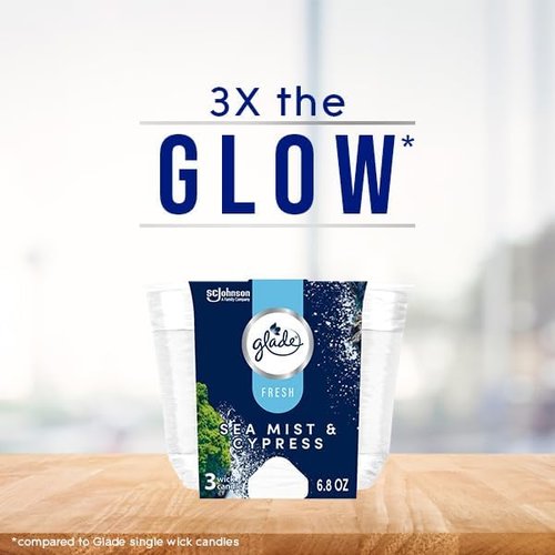 Glade 3-Wick Scented Candle Jar - Sea Mist & Cypress | Essential Oil Air Freshener, 6.8 Oz, 3 Count