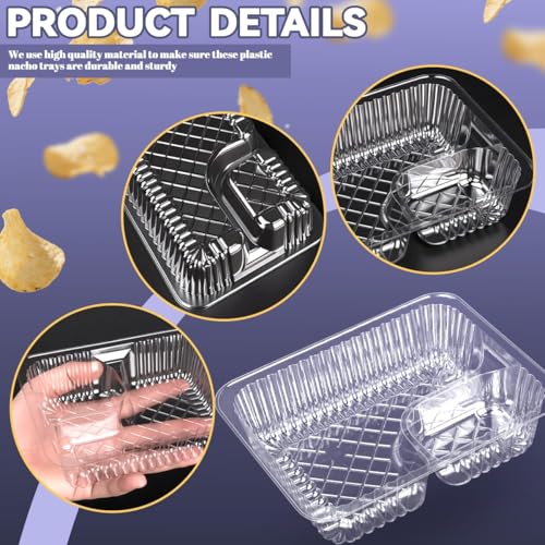 50 Pcs Disposable Nacho Trays with Dip Compartment - 12oz Plastic Serving Dish