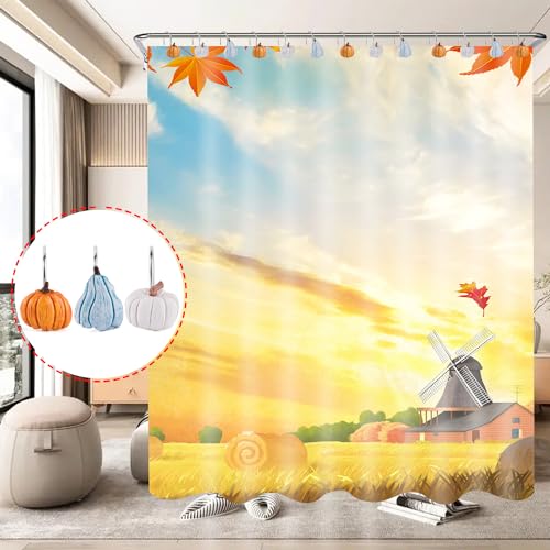 EVOOKA Pumpkin Shower Curtain Hooks - Set of 12 Rustic Metal Fall Rings
